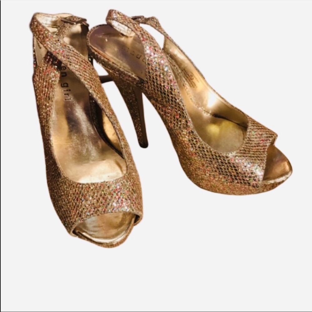 Madden Girl Jassperr Party heels, gold confetti